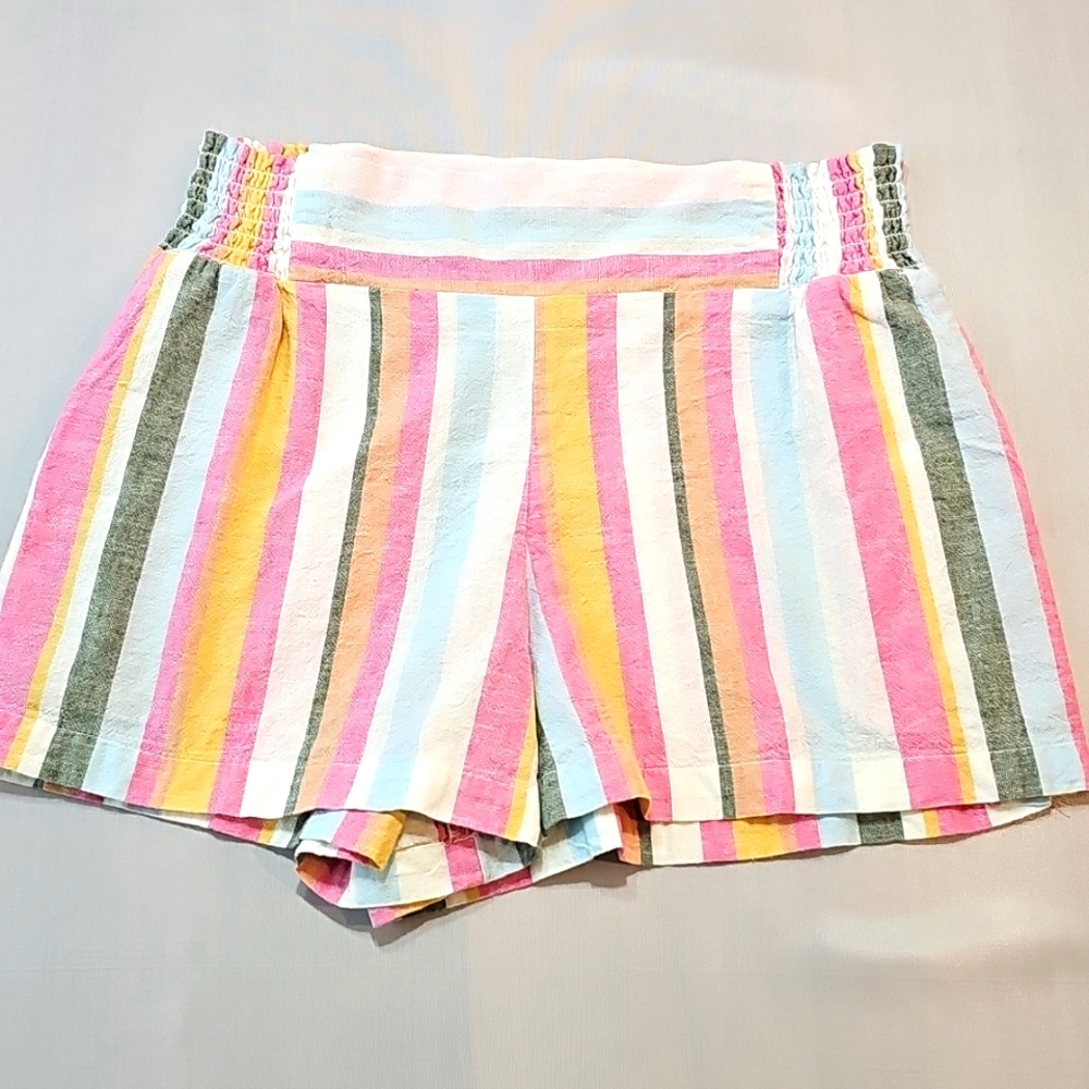 Roxy High Waist Shorts, Pink / Multi-Color Striped, Size S